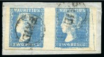 Stamp of Mauritius » 1859 Dardenne Issue (SG 41-44) 1859 Dardenne 2d. pale blue, positions 51-52, used pair on piece