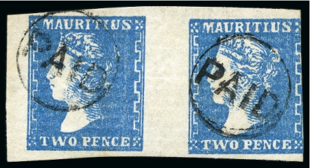 Stamp of Mauritius » 1859 Dardenne Issue (SG 41-44) 1859 Dardenne 2d. blue, positions 29-30, used pair