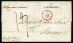 Stamp of Mauritius » Pre-Stamp & Stampless Postal History 1844 (Aug 20) Entire from Port Louis to France with "MAURITIUS / INWD-SHIP-POSTAGE-PD / INLAND / STEAMER" hs