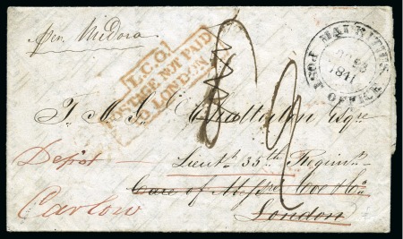Stamp of Mauritius » Pre-Stamp & Stampless Postal History 1841 (Oct 23) Entire from Port Louis to England, endorsed "per Midora" and charged 8d, with double circle despatch