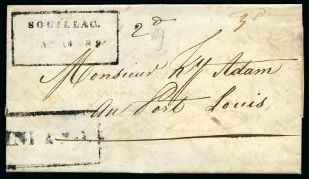 Stamp of Mauritius » Pre-Stamp & Stampless Postal History 1848 (Apr 24) Entire letter from the village of Surinam in Souillac to Port Louis with framed "SOUILLAC" ds and "INLAND" hs adjacent