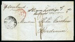 Stamp of Mauritius » Pre-Stamp & Stampless Postal History 1845 (Aug 13) Entire from Port Louis to France with "MAURITIUS / STG. POSTAGE PAID / INLD. Do. .. / SHIP Do. .." hs in red
