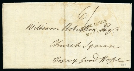 Stamp of Mauritius » Pre-Stamp & Stampless Postal History 1819 (Feb 29) Entire from Mauritius to the Cape of Good Hope with "PORT LOUIS / UNPAID" hs