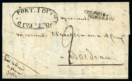 Stamp of Mauritius » Pre-Stamp & Stampless Postal History 1817 (Mar 20) Wrapper from Port Louis to France with fine strike of the oval "PORT LOUIS / POST PAID" hs
