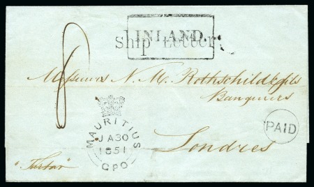 Stamp of Mauritius » Pre-Stamp & Stampless Postal History 1851 (Feb 11) Wrapper sent internally to Port Louis for shipping to England, struck with "Ship Letter" hs