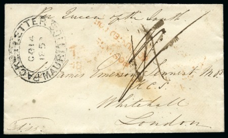Stamp of Mauritius » Pre-Stamp & Stampless Postal History 1852-53 Pair of covers from Mauritius via the Cape to England with instructional handstamps