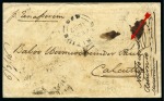 Stamp of Mauritius » Pre-Stamp & Stampless Postal History 1855 Envelope (incl. original contents) sent from Mauritius to India, ms notation on arrival "Not found / Return to Mauritius", plus "Returned Letter" cover from the Dead Letter Office