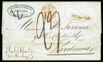 Stamp of Mauritius » Pre-Stamp & Stampless Postal History 1846 (Aug 16) Wrapper from Port Louis to France with "MAURITIUS / STA. POSTAGE PAID / INLD. Do. .. / SHIP Do .." hs in black with ms rate 
