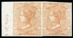 Stamp of Canada » British Columbia and Vancouver 1860 2 1/2d Pale Dull Red imperforate plate proof left marginal pair with partial inscription