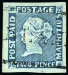 Stamp of Mauritius » 1848-59 Post Paid Issue » Intermediate Impressions (SG 10-15) 1854-57 Post Paid, 2d blue, position 8, cancelled by framed 'INLAND' hs
