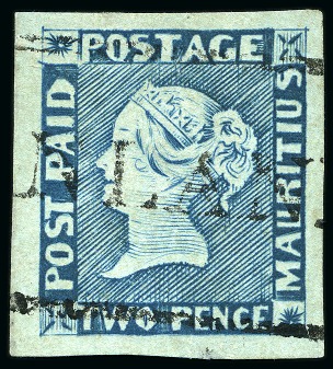 Stamp of Mauritius » 1848-59 Post Paid Issue » Intermediate Impressions (SG 10-15) 1854-57 Post Paid, 2d blue, position 8, cancelled by framed 'INLAND' hs