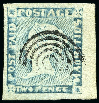 Stamp of Mauritius » 1848-59 Post Paid Issue » Worn Impressions (SG 16-22) 1855-58 Post Paid 2d. blue, position 6, used marginal example