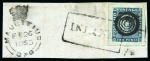 Stamp of Mauritius » 1848-59 Post Paid Issue » Intermediate Impressions (SG 10-15) 1854-57 Post Paid 2d. blue, tied to piece by framed 'INLAND.' hs