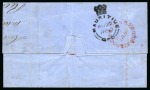 Stamp of Mauritius » 1859 Lapirot Issue » Intermediate Impressions (SG 38) 1859 Lapirot 2d. blue, two singles from positions 9 & 12, on cover to Cape Town