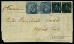 Stamp of Mauritius » 1859 Lapirot Issue » Intermediate Impressions (SG 38) 1859 Lapirot 2d. blue, horizontal pair in combination with 1859-61 Britannia 6d. blue on cover to India