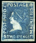 Stamp of Mauritius » 1859 Sherwin Issue (SG 40) 1859 Sherwin 2d. deep blue, position 11, unused without gum