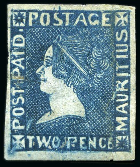 Stamp of Mauritius » 1859 Sherwin Issue (SG 40) 1859 Sherwin 2d. deep blue, position 11, unused without gum