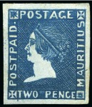 Stamp of Mauritius » 1859 Sherwin Issue (SG 40) 1859 Sherwin 2d. deep blue, position 5, the extraordinary unused example