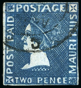 Stamp of Mauritius » 1859 Sherwin Issue (SG 40) 1859 Sherwin 2d. deep blue, position 10, used