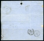 Stamp of Mauritius » 1848-59 Post Paid Issue » Latest Impressions (SG 23-25) 1859 Post Paid 1d. red-brown, vertical strip of four on cover to France