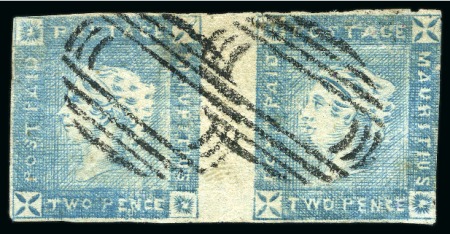 Stamp of Mauritius » 1859 Lapirot Issue 1859 Lapirot 2d. blue, horizontal pair, positions 1-2, used pair
