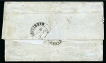 Stamp of Mauritius » 1859 Lapirot Issue 1859 Lapirot 2d. blue, horizontal pair, positions 9 & 10, oily impression, just touched in places, tied by oval of bars on 9.10.1859 pre-printed folded entire letter