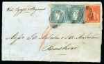 Stamp of Mauritius » 1859 Lapirot Issue » Intermediate Impressions (SG 38) 1859 Lapirot 2d. blue, two examples, positions 6 & 5, on letter to Bushire, Persia