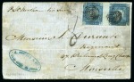 Stamp of Mauritius » 1859 Lapirot Issue » Early Impressions (SG 36-37) 1859 Lapirot 2d. blue, horizontal pair, positions 11-12, on cover from Port Louis to Marseille, France