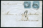 Stamp of Mauritius » 1859 Lapirot Issue » Early Impressions (SG 36-37) 1859 Lapirot 2d blue, horizontal pair, positions 10-11, on cover to Bordeaux