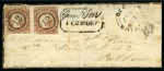 Stamp of Mauritius » 1848-59 Post Paid Issue » Intermediate Impressions (SG 10-15) 1854-57 Post Paid 1d. vermilion, horizontal pair, positions 10-11, on cover from Grand Savanne to Port Louis