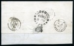 Stamp of Mauritius » 1848-59 Post Paid Issue » Latest Impressions (SG 23-25) 1859 Post Paid 1d. red on grayish, vertical strip of four, positions 2/5/8/11, tied to large part of cover to France