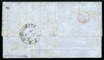 Stamp of Mauritius » 1848-59 Post Paid Issue » Latest Impressions (SG 23-25) 1859 Post Paid 1d red on bluish, horizontal pair in combination with 1859-61 Britannia 6d blue on cover to Australia