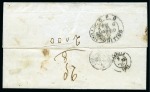 Stamp of Mauritius » 1848-59 Post Paid Issue » Latest Impressions (SG 23-25) 1859 Post Paid 1d. red on bluish, four singles, on folded entire letter from Port Louis to Granville, France