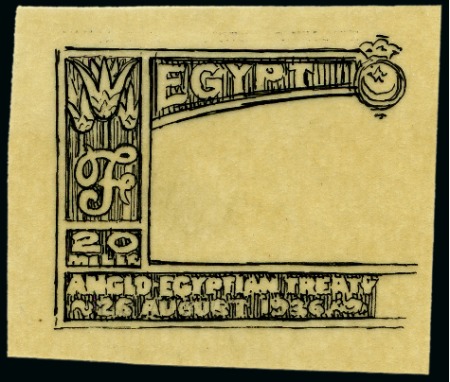 Stamp of Egypt » Commemoratives 1936 Anglo-Egyptian Treaty essay in ink on tracing paper for the left half of the design of the 20m stamp