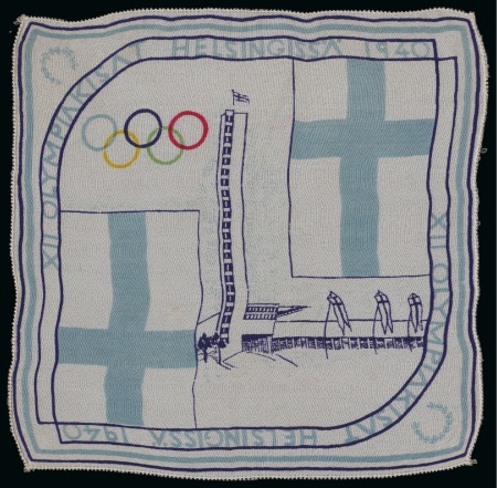 Stamp of Olympics » 1940 Helsinki (Cancelled) Handkerchief, 235x238mm, white with Finnish flags,