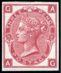 Stamp of Great Britain » 1855-1900 Surface Printed » 1867-80 Large Uncoloured Corner Letters, Wmk Spray of Rose 1867-80 3d Rose pl.9 AG imperforate imprimatur, mint og