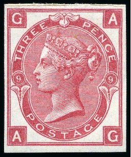 Stamp of Great Britain » 1855-1900 Surface Printed » 1867-80 Large Uncoloured Corner Letters, Wmk Spray of Rose 1867-80 3d Rose pl.9 AG imperforate imprimatur, mint og