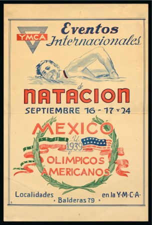 Stamp of Olympics » 1936-1940 Intervening Championships 1939 American Olympics (Olimpicos Americanos) at the YMCA in Baderas in Mexico, poster advertising the Swimming events