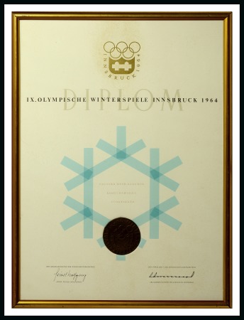 Stamp of Olympics » 1964 Innsbruck 1964 Innsbruck combined participant's diploma and participation medal mounted in a frame