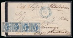 Stamp of Egypt » Italian Post Offices » Alexandria 1863 (19.6) Mourning envelope bearing Italy 1863 lithographed 15c. blue strip of four