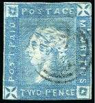 Stamp of Mauritius » 1859 Lapirot Issue » Early Impressions (SG 36-37) 1859 Lapirot 2d. blue, partial plate reconstruction including ten positions, 