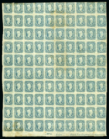 Stamp of United States » Confederate States » General Issues 1863-64 Jefferson Davis 10c blue die B in mint sheet of 100 with printer's imprint at foot 