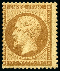 Stamp of France » Empire 1853-1862 1862, Empire dentelé 10c bistre neuf avec infime trace