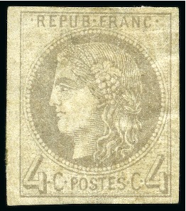 Stamp of France » Emission de Bordeaux 1870 1870, 4c gris Émission de Bordeaux, report 1, neuf