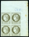Stamp of France » Emission Cérès 1871-72 872, Cérès 1c vert-olive en bloc de 4 non dentelé