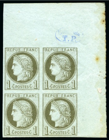 Stamp of France » Emission Cérès 1871-72 872, Cérès 1c vert-olive en bloc de 4 non dentelé