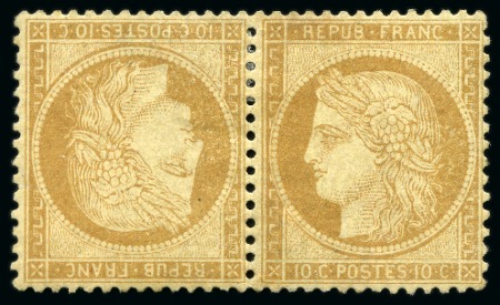 Stamp of France » Siège de Paris 1870 1870, Type Siège 10c bistre-jaune en paire TETE-BECHE