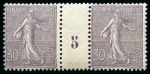 Stamp of France » Émissions à partir de 1900 1903, Semeuse 30c lilas en paire millésime 5