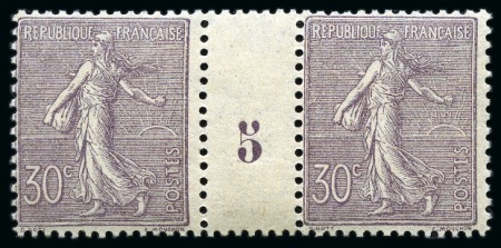 Stamp of France » Émissions à partir de 1900 1903, Semeuse 30c lilas en paire millésime 5