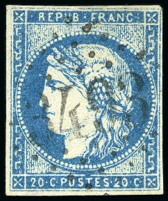 Stamp of France » Emission de Bordeaux 1870 1871, Émission de Bordeaux 20c bleu report 1